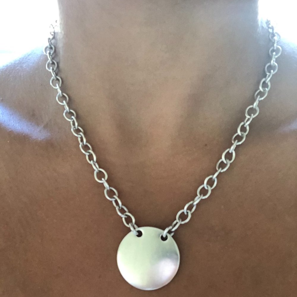 Sterling Silver Engravable Round Tag Necklace
